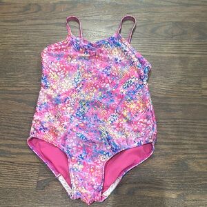 Speedo UPF 50+ Pink and Blue One Piece Swimsuit Vibrant Floral Design
